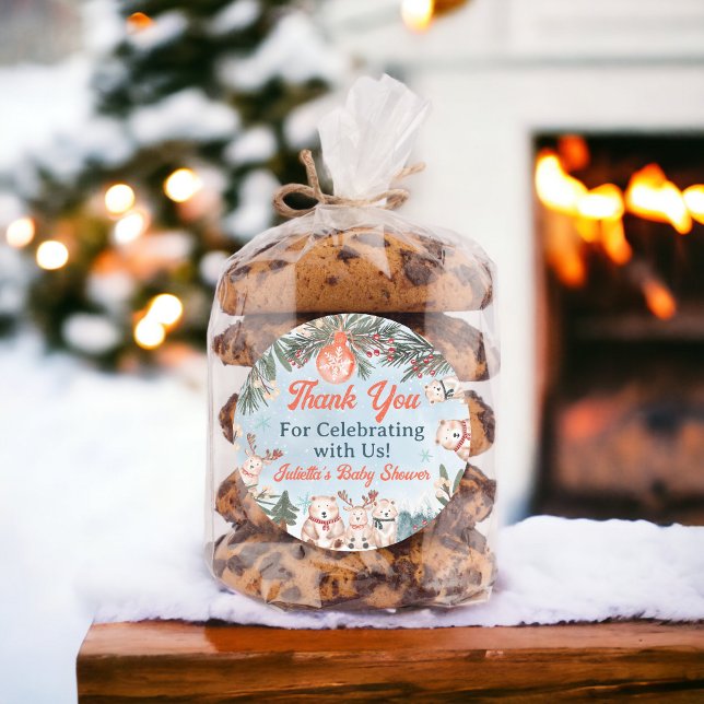 Pegatina Redonda Navidades de invierno de animales del Ártico cután (Cute Arctic Animals Winter Christmas baby shower Classic Round Sticker)