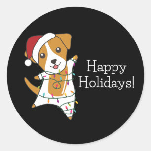Pegatina Redonda Navidades de Jack Russel Perros de Animales de Inv