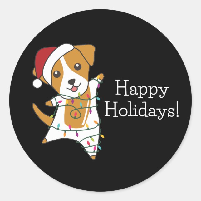Pegatina Redonda Navidades de Jack Russel Perros de Animales de Inv (Anverso)