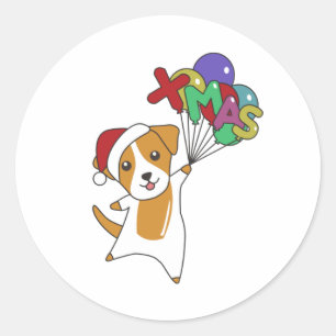 Pegatina Redonda Navidades de Jack Russel Perros de Animales de Inv