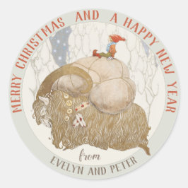 Pegatina Redonda Navidades de John Bauer Yule goat Julbocken CC1028