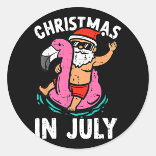 Pegatina Redonda navidades de july santa doflamingo hawaii playa él