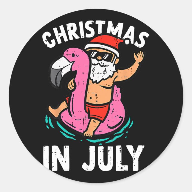 Pegatina Redonda navidades de july santa doflamingo hawaii playa él (Anverso)