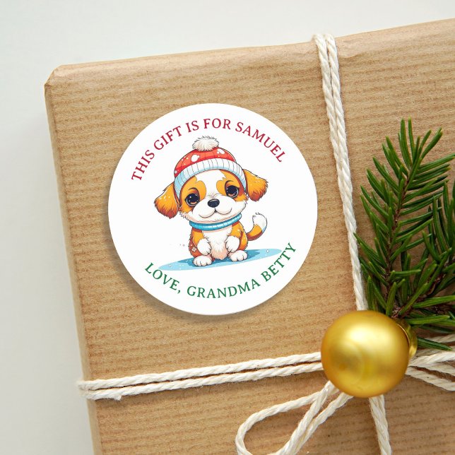 Pegatina Redonda Navidades de Kawaii cachorran perro a y desde etiq (Subido por el creador)