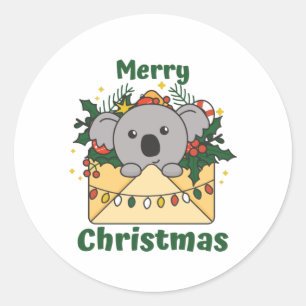 Pegatina Redonda Navidades de Koala Letra Animales De Invierno Koal