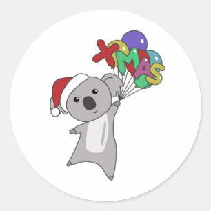 Pegatina Redonda Navidades de Koala Nieve Animales de Invierno Koal