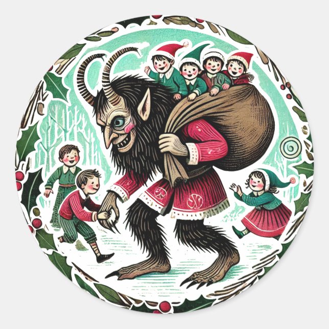 Pegatina Redonda Navidades de Krampus (Anverso)