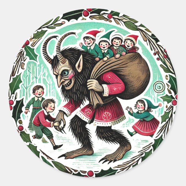 Pegatina Redonda Navidades de Krampus (Anverso)