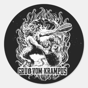 Pegatina Redonda Navidades de Krampus en negro