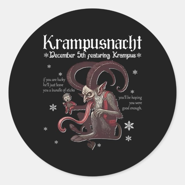 Pegatina Redonda Navidades de Krampusnacht Monster Krampus Lover Fe (Anverso)