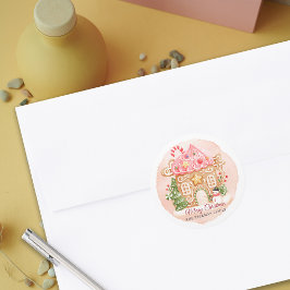 Pegatina Redonda Navidades de la casa Gingerbread de la acuarela di