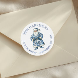 Pegatina Redonda Navidades de la Chinoiserie azul y blanco Santa Di