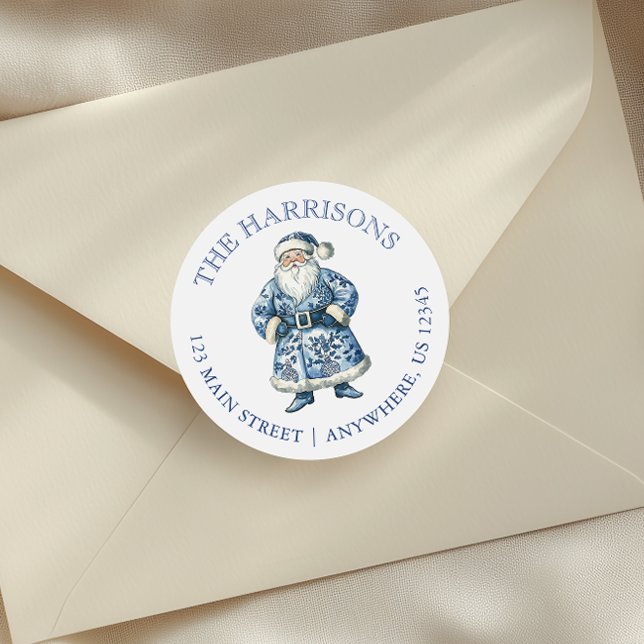 Pegatina Redonda Navidades de la Chinoiserie azul y blanco Santa Di (Subido por el creador)