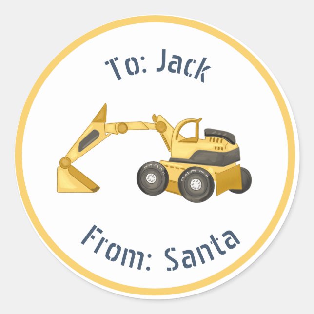 Pegatina Redonda Navidades de la construcción Digger Christas Gift  (Anverso)