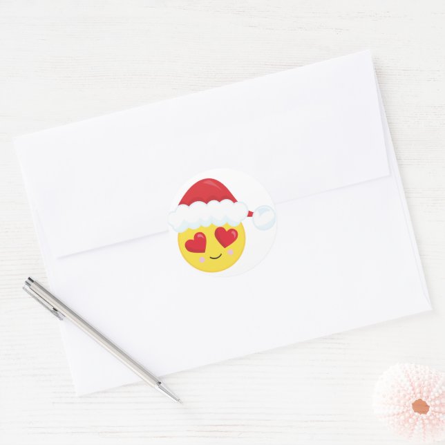 Pegatina Redonda Navidades de la Emoji de Santa Ojos (Sobre)