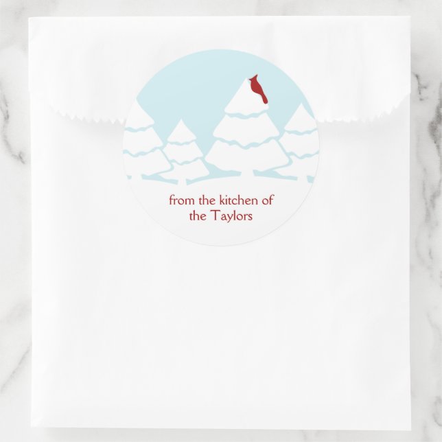 Pegatina Redonda Navidades de la escena de la nieve del cardenal ro (Bolso)