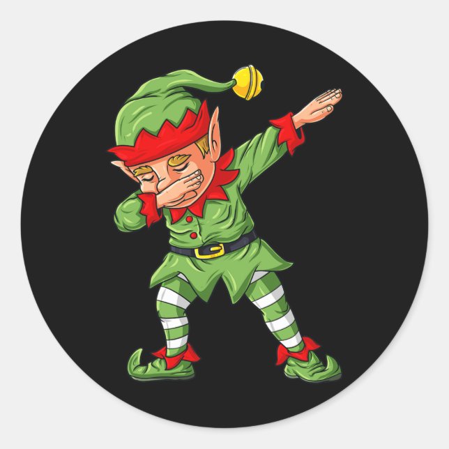 Pegatina Redonda Navidades de la familia Dabbing Elf Chicas de niño (Anverso)