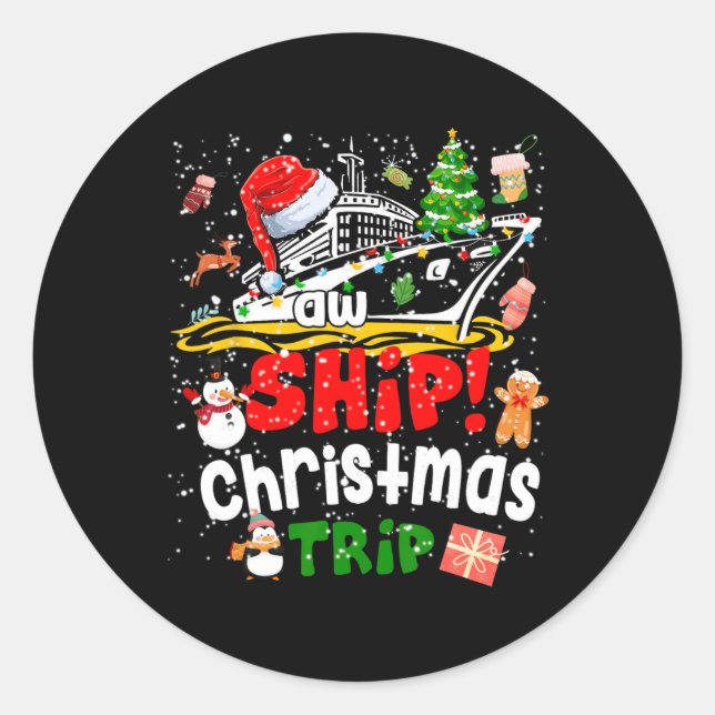 Pegatina Redonda Navidades de la familia de cruceros Merry Cruisema (Anverso)