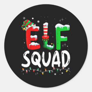 Pegatina Redonda Navidades de la familia Elf Squad emparejan a pija