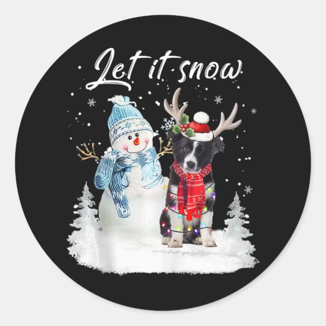 Pegatina Redonda Navidades de la frontera collie Santa Dog Snowman  (Anverso)