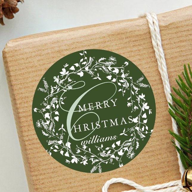 Pegatina Redonda Navidades de la guirnalda Boho Moderno Verde Wreat (Subido por el creador)