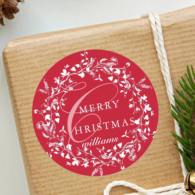 Pegatina Redonda Navidades de la guirnalda Boho Rojo Moderno (Subido por el creador)