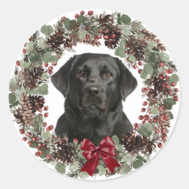 Pegatina Redonda Navidades de la guirnalda Pinecone de Black Lab Re