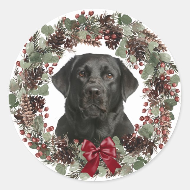 Pegatina Redonda Navidades de la guirnalda Pinecone de Black Lab Re (Anverso)