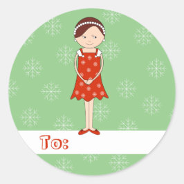 Pegatina Redonda navidades de la ilusión Chica Snowflakes Green