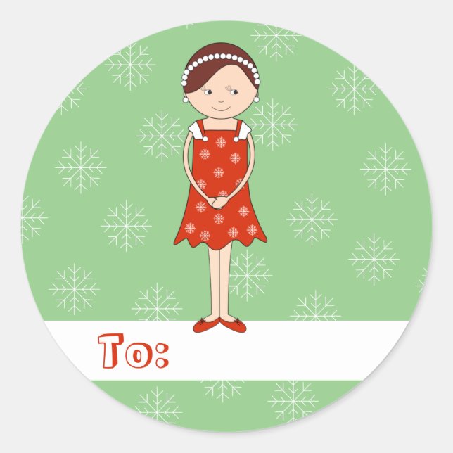 Pegatina Redonda navidades de la ilusión Chica Snowflakes Green (Anverso)