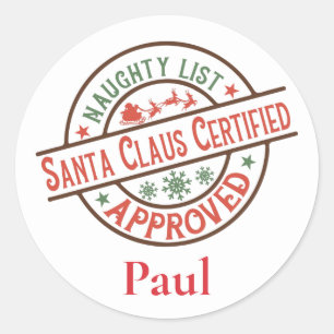 Pegatina Redonda Navidades de la lista de traviesos certificados