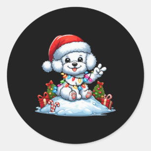 Pegatina Redonda Navidades de la mano de la paz Bichon Frise ilumin