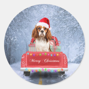 Pegatina Redonda Navidades de la Nieve Perro Cavalier King Charles