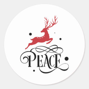 Pegatina Redonda Navidades de la paz saltan renos modernos