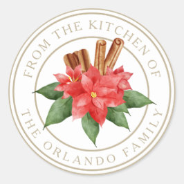 Pegatina Redonda Navidades de la Poinsettia Roja del Blanco Kichen
