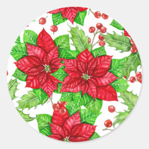 Pegatina Redonda Navidades de la poinsettia y de la coloración de 
