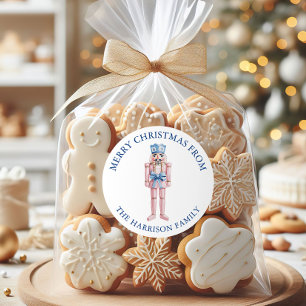 Pegatina Redonda Navidades de la serie azul rosada Chinoiserie Toil