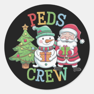 Pegatina Redonda Navidades de la tripulación Retro Peds Enfermería 