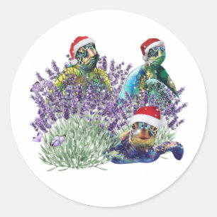 Pegatina Redonda Navidades de la Turtle Lavender Navidades navideño