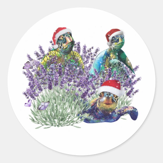 Pegatina Redonda Navidades de la Turtle Lavender Navidades navideño (Anverso)