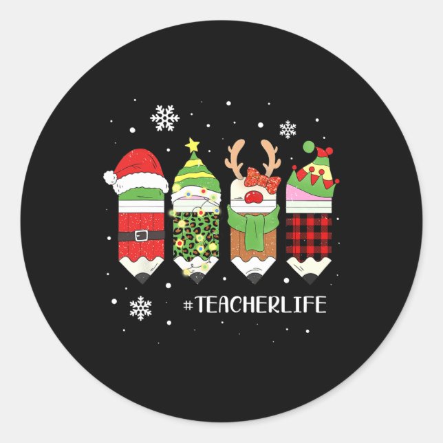 Pegatina Redonda Navidades de la vida del profesor Xmas Plaid Santa (Anverso)