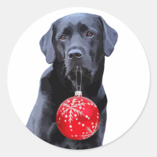 Pegatina Redonda Navidades de Laboratorio Negro - Perro con cachorr