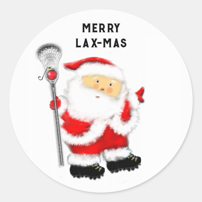 Pegatina Redonda Navidades de Lacrosse Merry Lax-mas (Anverso)