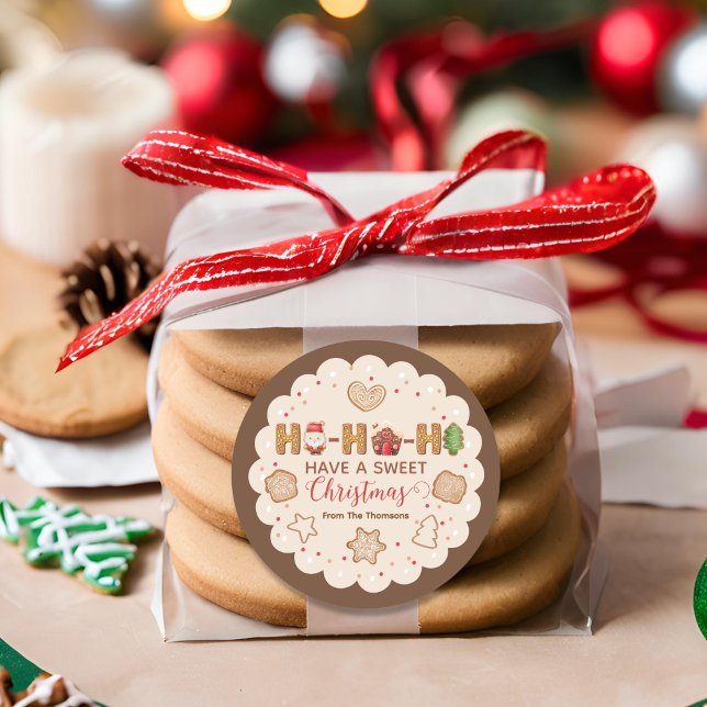 Pegatina Redonda Navidades de las galletas de pan de jengibre rojas (Subido por el creador)