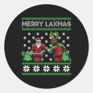 Pegatina Redonda Navidades de Laxmas de Merry Lacrosse Jugando Sant