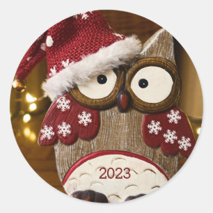 Pegatina Redonda Navidades De Lechuza Cuta Ornamento De Madera Cerá