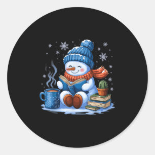 Pegatina Redonda Navidades de libros de lectura de Snowman