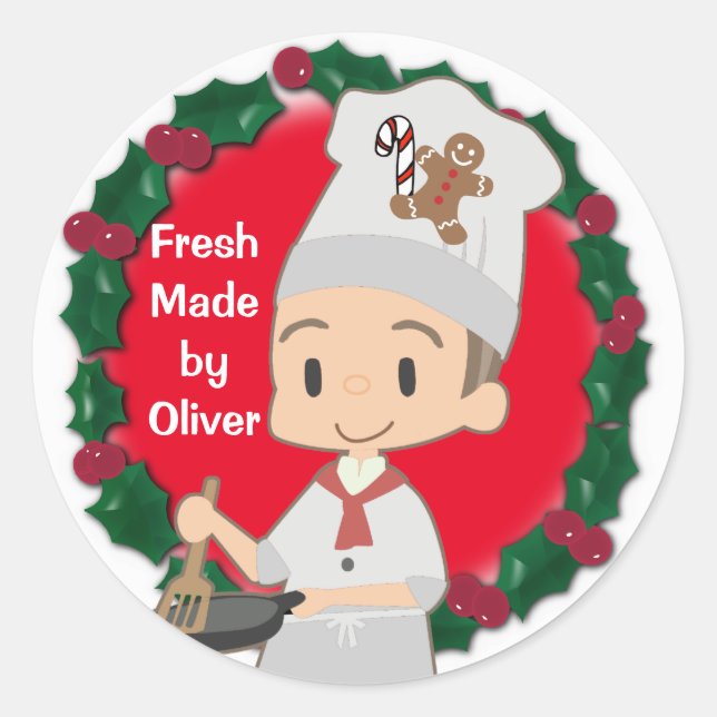 Pegatina Redonda Navidades de Little Boy Chef (Anverso)