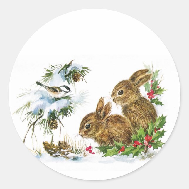 Pegatina Redonda Navidades de Little Bunnies (Anverso)