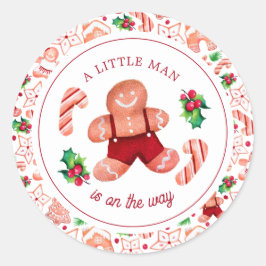 Pegatina Redonda Navidades de Little Man Gingerbread Baby Shower